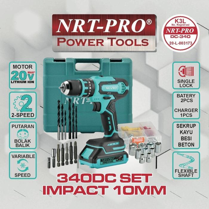 Bor Cordless 20 V NRT PRO DC340 DC 340 Set Bor Battery - 2 Battery