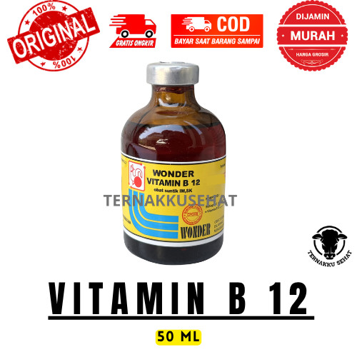 Wonder Vitamin B12 50 ML - Vitamin B12 Anemia & Gangguan Pertumbuhan Hewan Ternak - Wonder