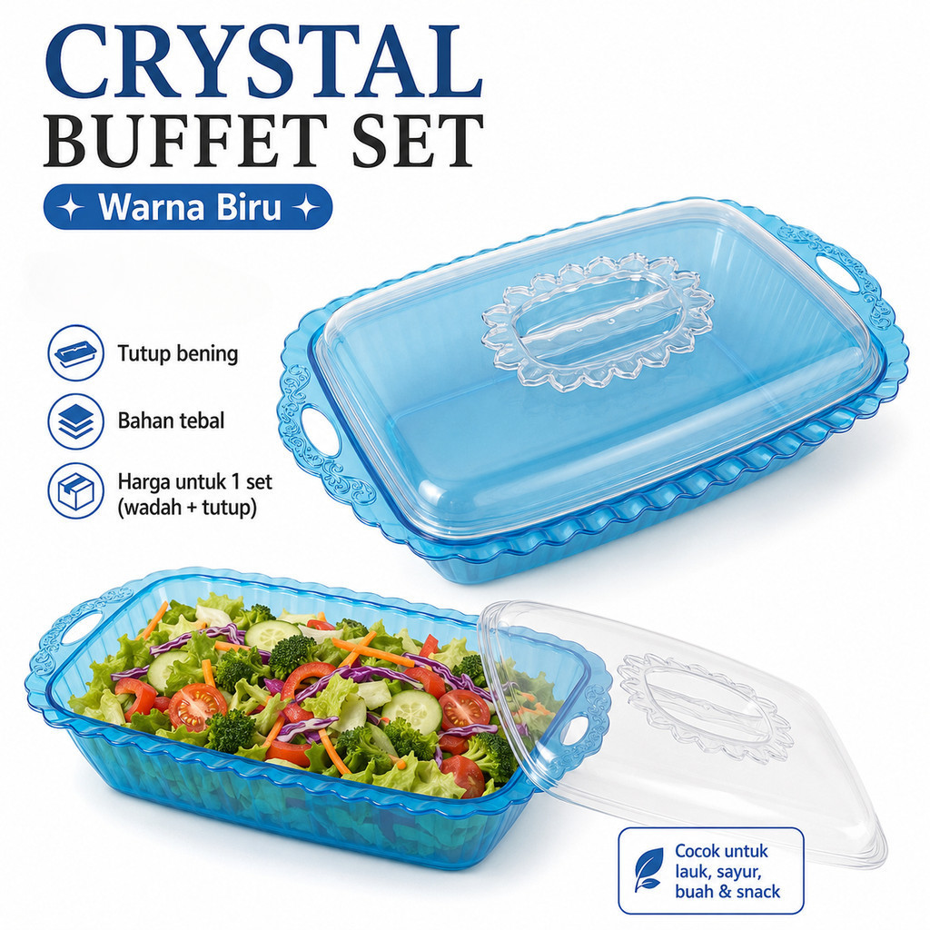 Basi Prasmanan Set Tutup Bening Tempat Sayur Transparan Wadah Lauk Besar Crystal Buffet Set