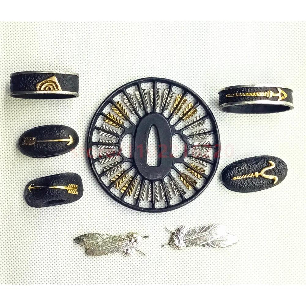 A Set Brass Gold Silver Plating Tsuba Koiguchi Kurigata Koijiri Fuchi Kashira Menuki For Real Japan 