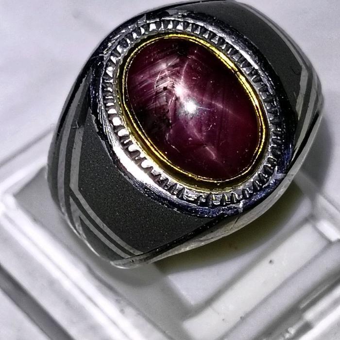 Batu Cincin Natural Ruby Star Super Ring Monel Henmade Doff