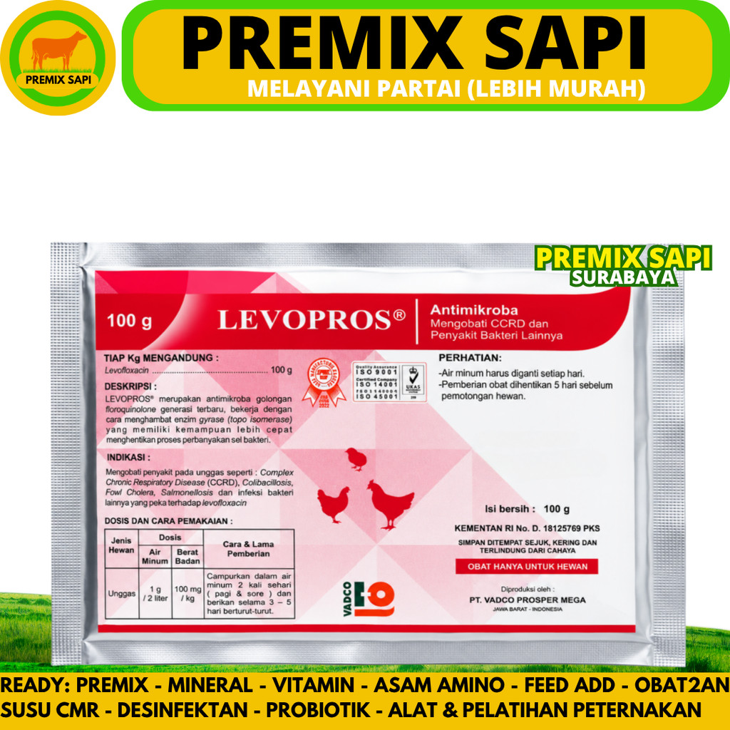 LEVOPROS 100 GRAM VADCO - Obat Ayam Cekres Batuk Crd Colibacilosis Salmonella Fowl Cholera CCRD  Lik