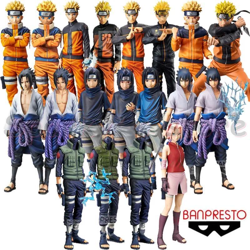 Bandai Original Grandista nero NARUTO Anime Figure Uchiha Sasuke Hatake Kakashi Haruno Sakura Action