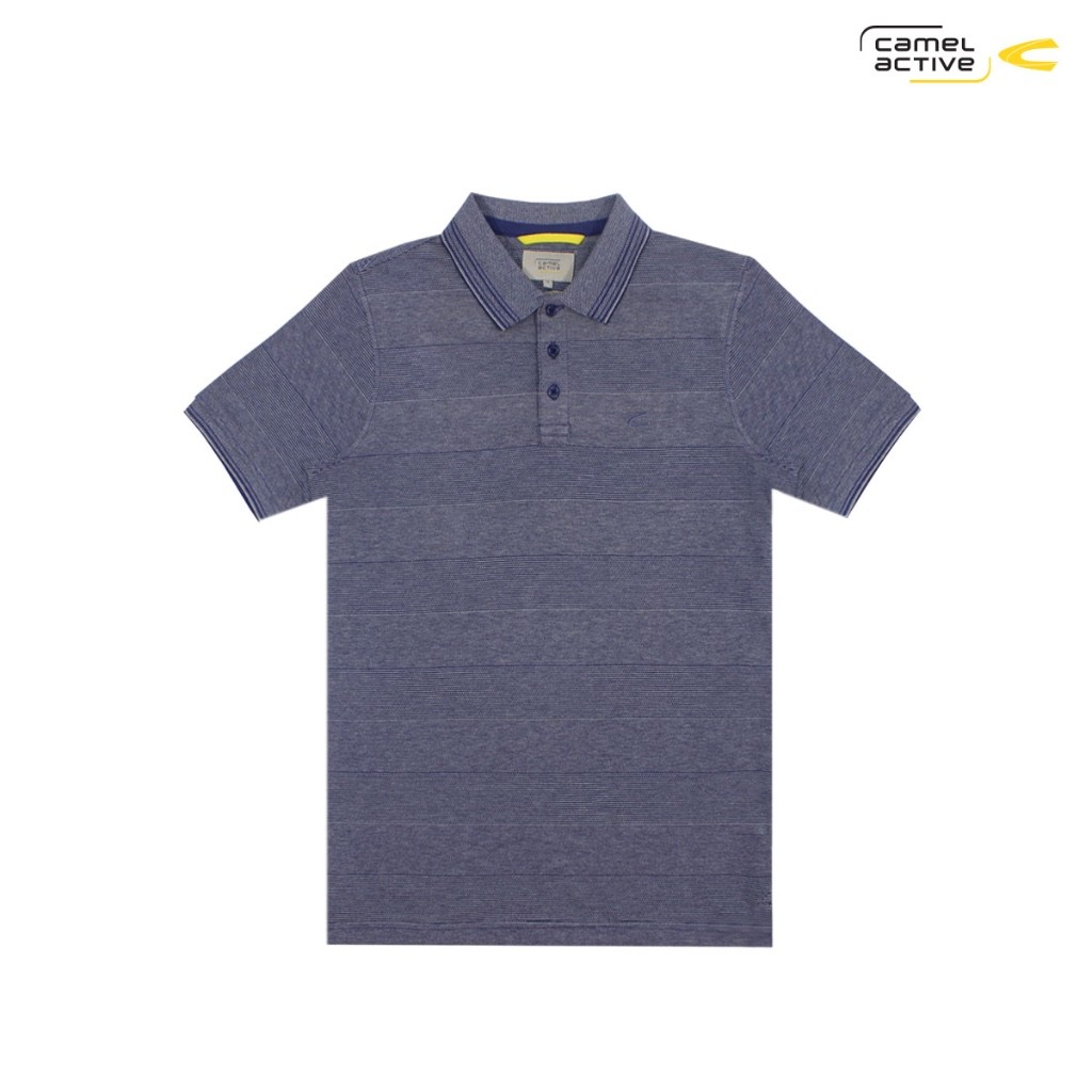 camel active Men's Navy Cotton Jacquard Stripe Polo Shirt