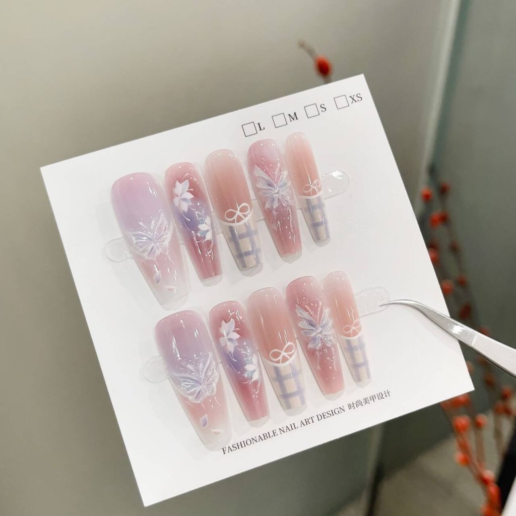 (CASINGABC) Phoenix Lotus Kuku Palsu Panjang Press On Nails Free Lem 3D Cat Eyes Kuku Palsu Dengan L