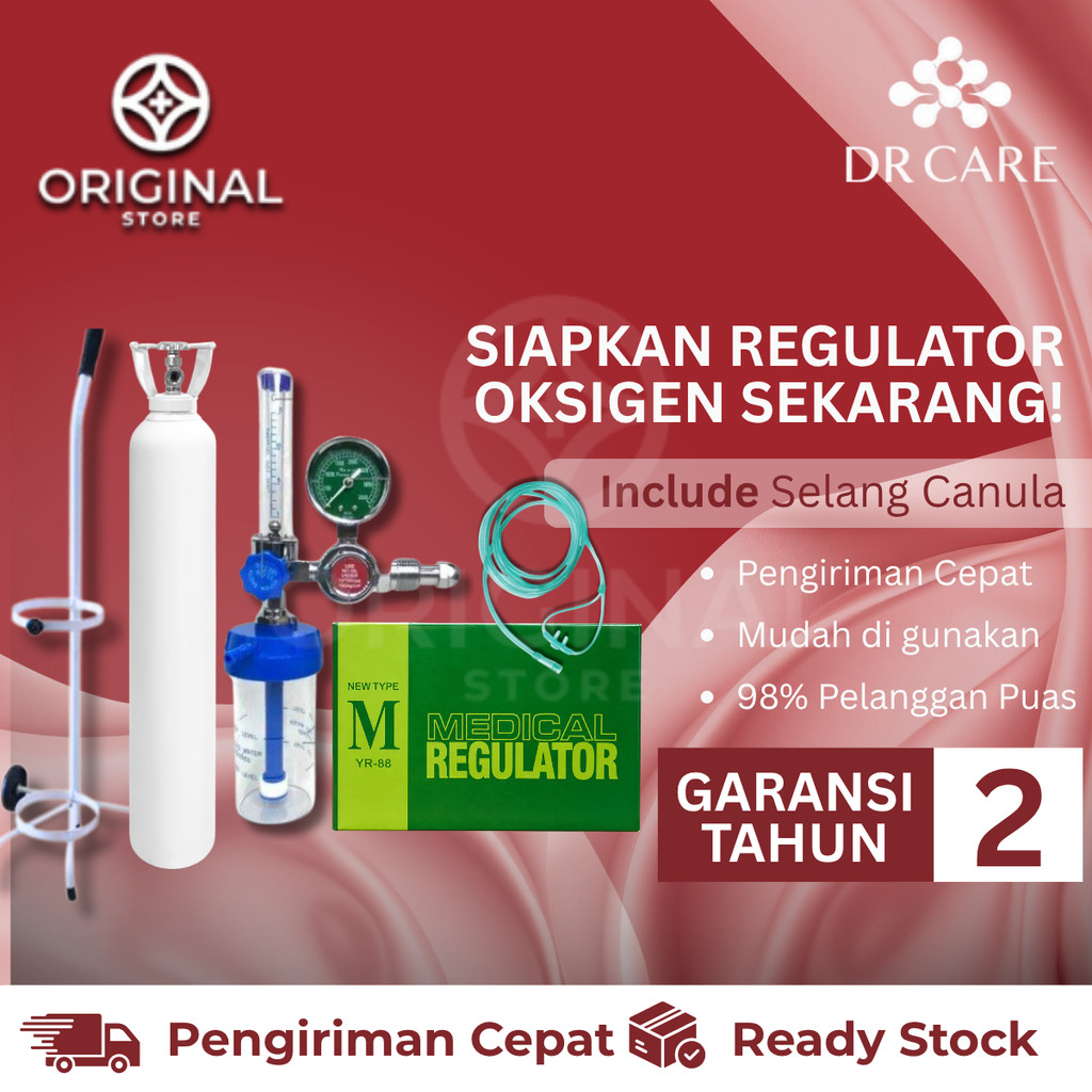 Tabung Oksigen 1m³ Komplit Trolly + Regulator Oksigen Lengkap Alat Medis Klinik Rumah Onemed