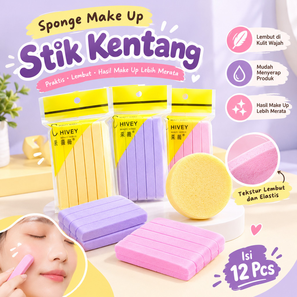 1 Pack 12 Pcs Spon Pembersih Muka Stick Kentang Sponge Facial Stik Spon Kentang