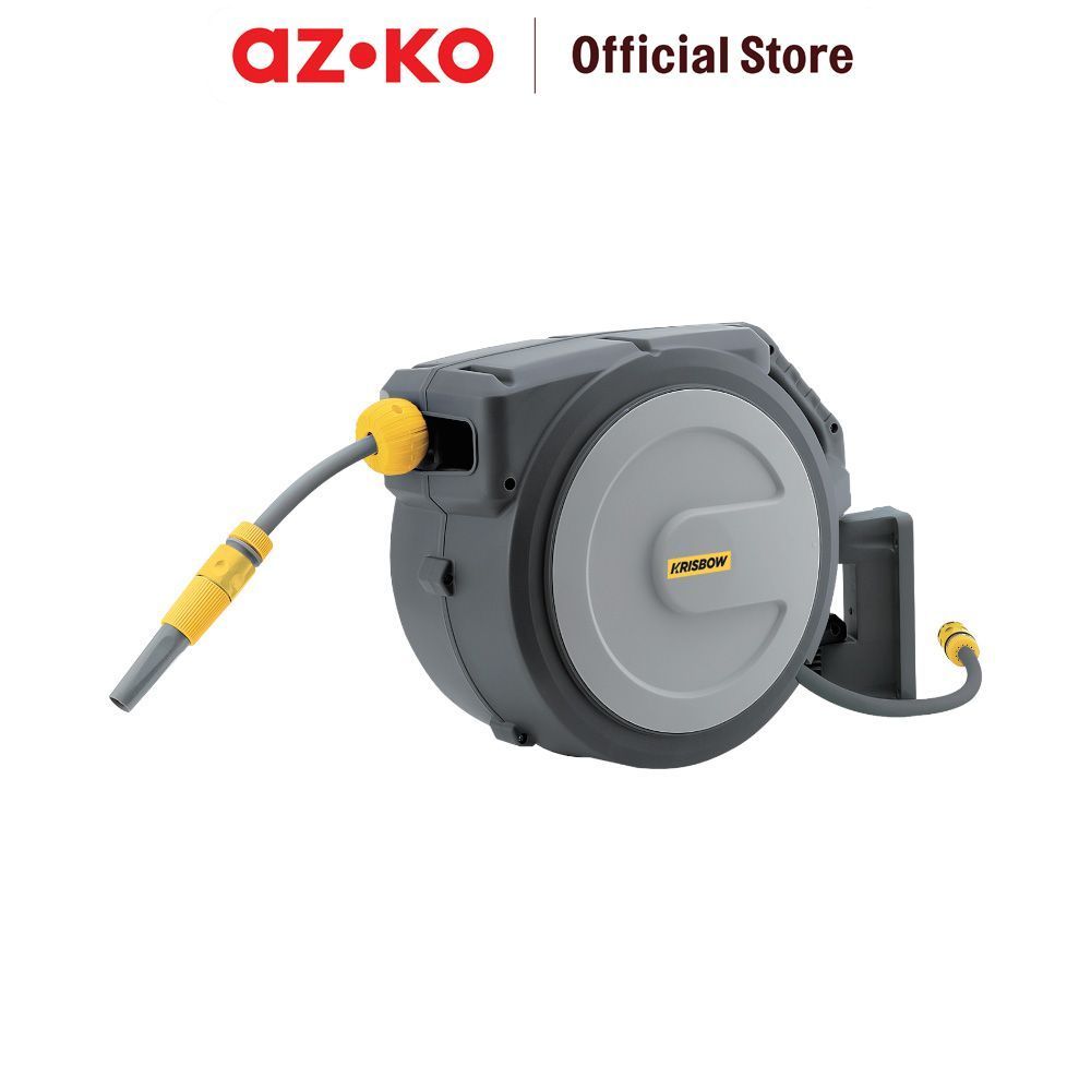 AZKO Krisbow Selang Air Auto Rewind 1/2 Inci 10 Meter - Abu-Abu Gulungan Selang Taman Otomatis Water