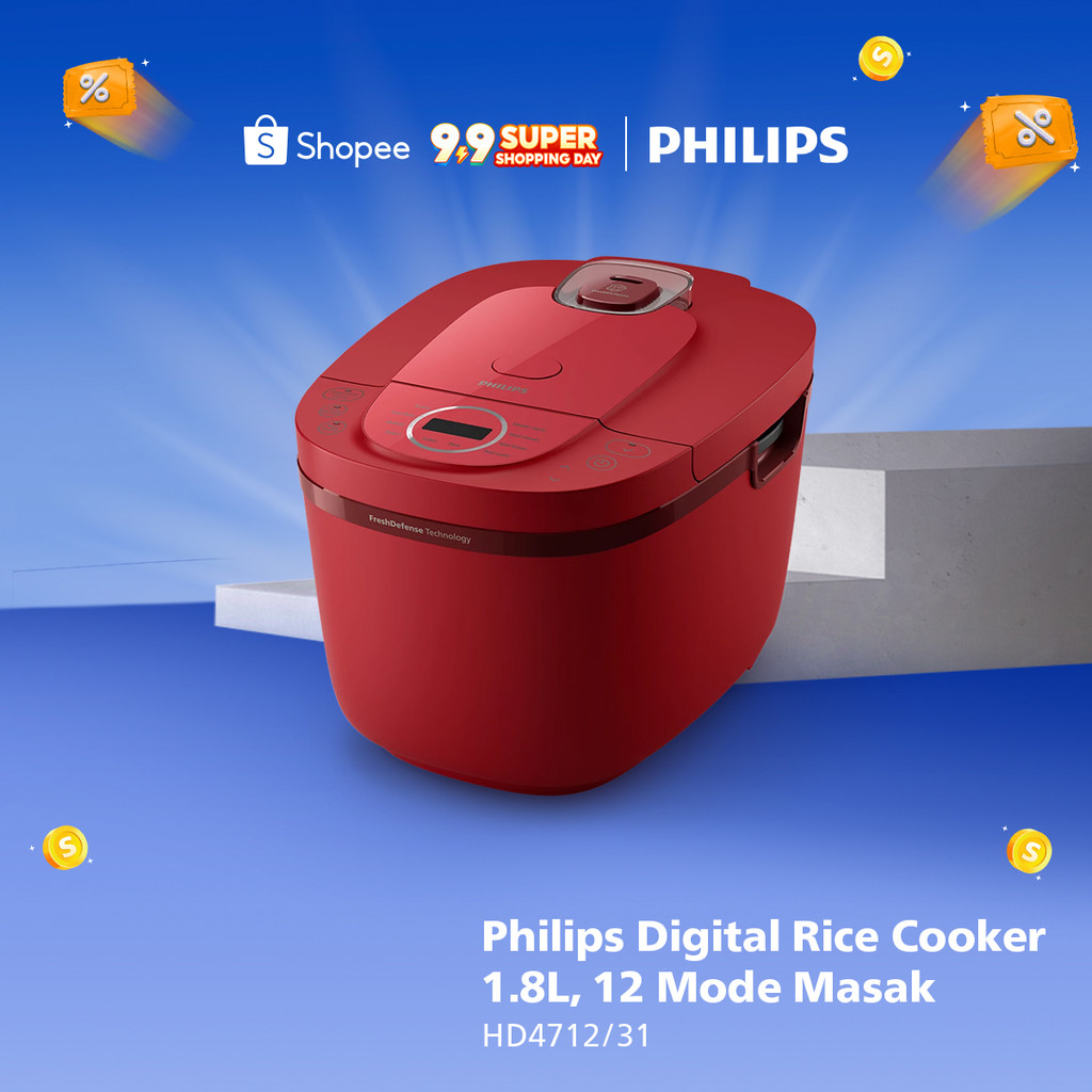 Philips Digital Rice Cooker Magicom 1.8 L - 3000 Digital Series HD4712/31 - Merah - 12 Menu Masak - 