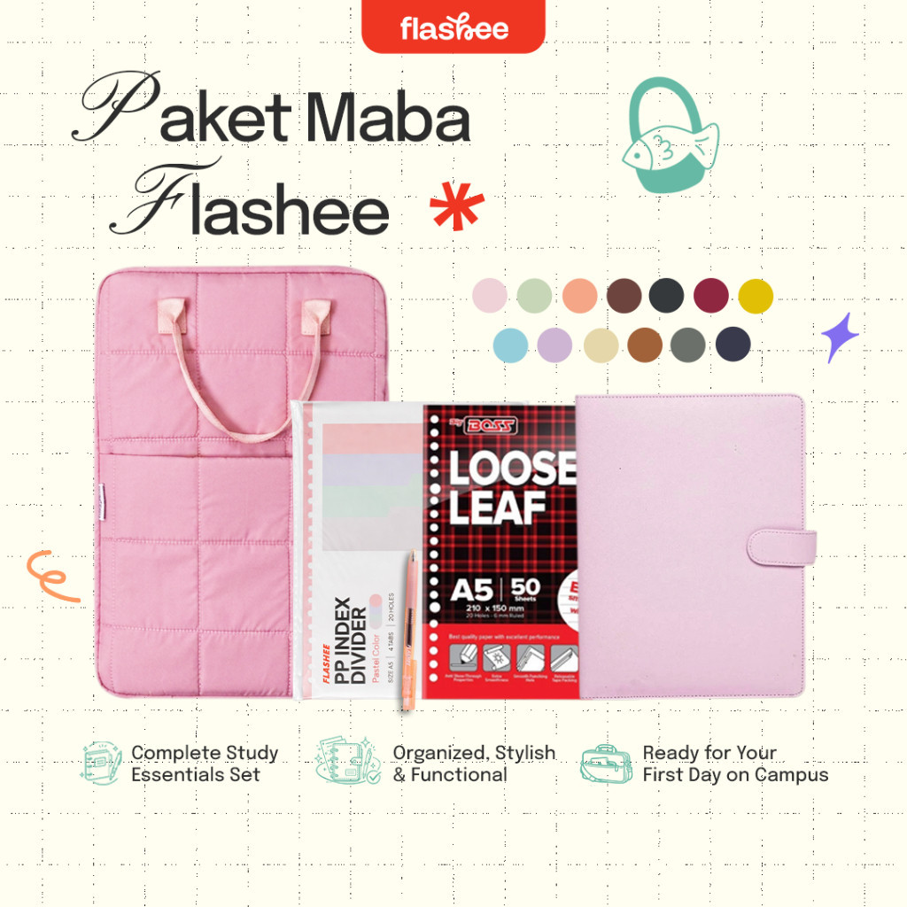 Flashee Paket Binder A5 Tas Laptop Puffy Sudah Termasuk Kertas Paket Maba Back To Campus