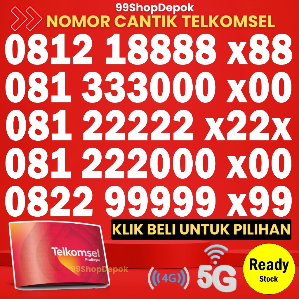 Kartu Perdana Nomor Cantik Telkomsel Simpati KODE 65.2 - Nomer Cantik Telkomsel 8888 - No Cantik Sim