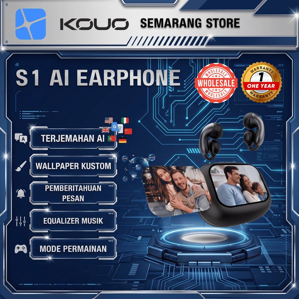 KOUO SEMARANG S1 TWS Headset Bluetooth Smart Screen AI Translation Layar Sentuh Earphone Wireless Cl