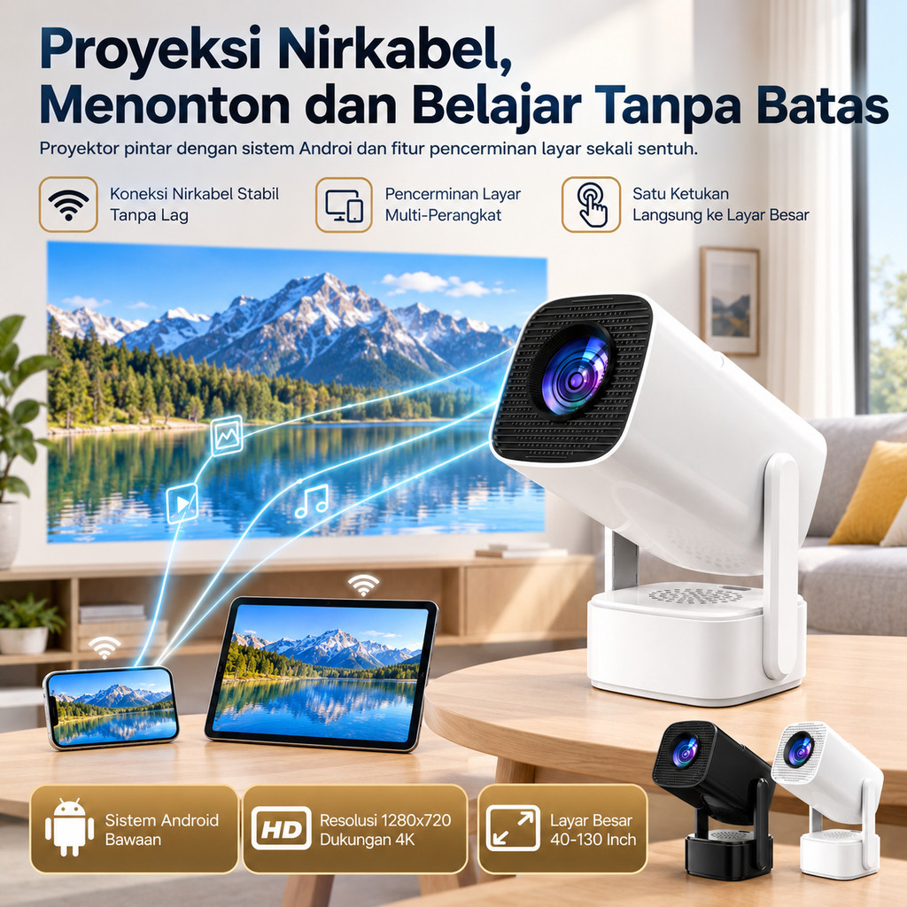 AlatAudio F800 F900 Proyektor Mini Android 14  Portable HD 720P 4K -720P-Speaker Built-in - Support 