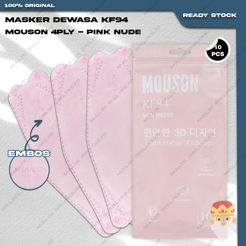 Masker KF94 MOUSON 4Ply 10Pcs Nude Pink Muda Soft Korea KF 94 4 Ply Earloop Surgical Mask