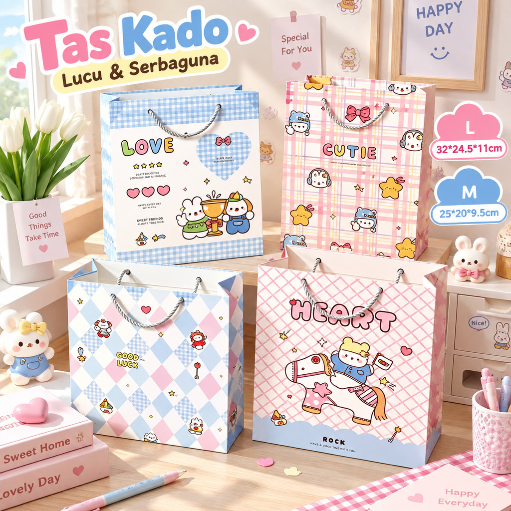 Tas Kertas Hadiah M L Motif Kupu Putih Manis Shopping Bag