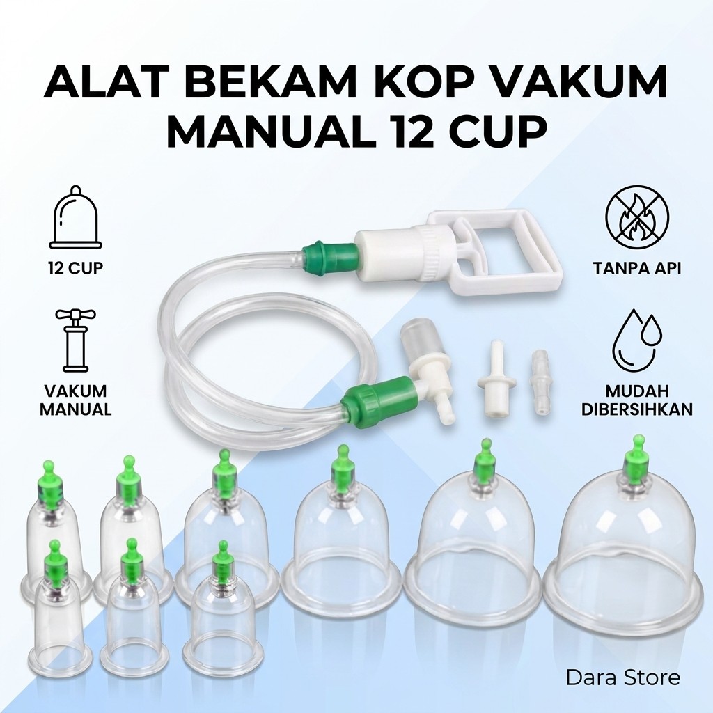 Cupping Set 12 Cup Alat Bekam Vakum Manual Terapi Tubuh Alat Kesehatan Terapi Bekam Kop 12 Cup / Ala