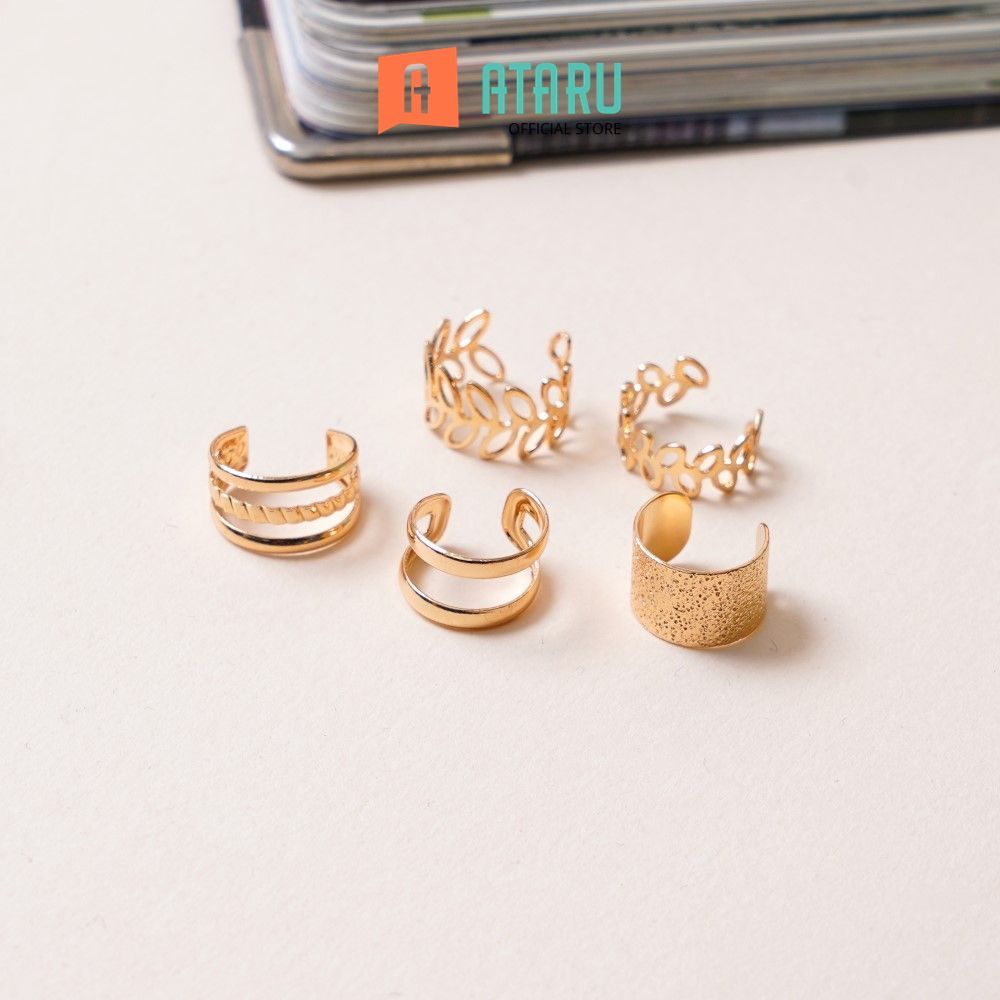 Ataru Anting Jepit Set 5 pcs Earrings Ear Jewelry Giwang Hiasan Telinga Ear Accessory Anting Tusuk S