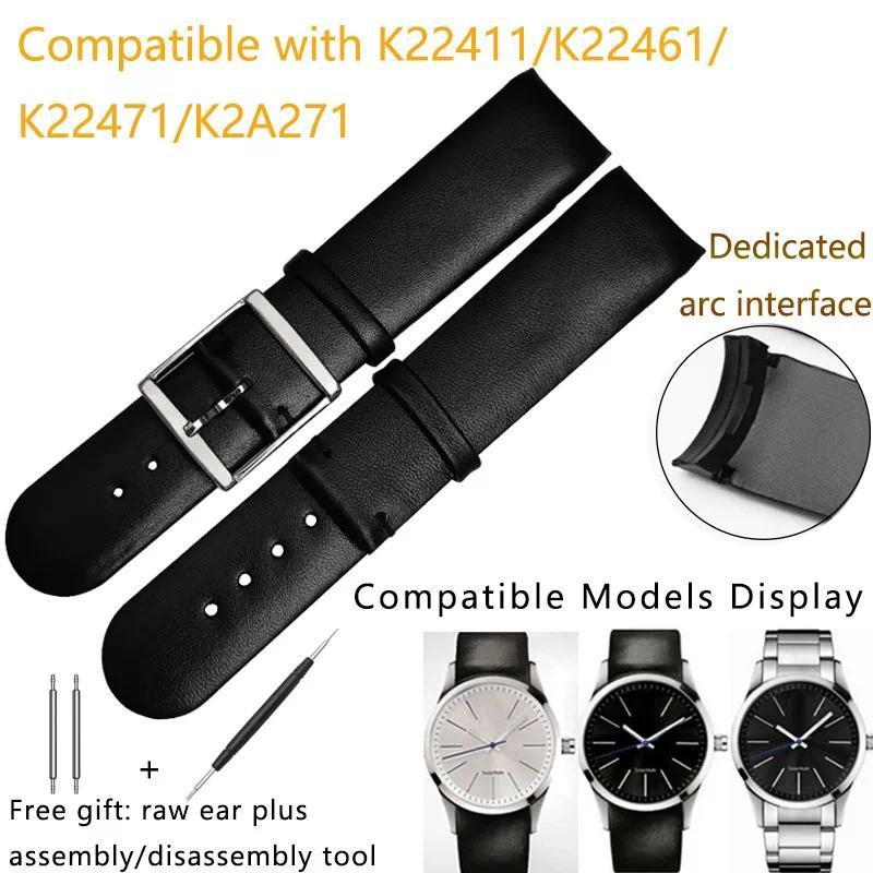 Replacement Ck Watch Strap Genuine Leather Men's K22411/K22461/K22471/K2A271 Curved Interface Watch 