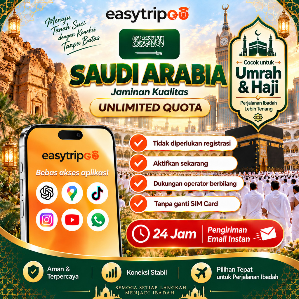 Easytripgo eSIM Umroh Haji Mekkah Saudi Arabia Kuota Data Internet | eSIM Umroh Arab Saudi Quota Ext