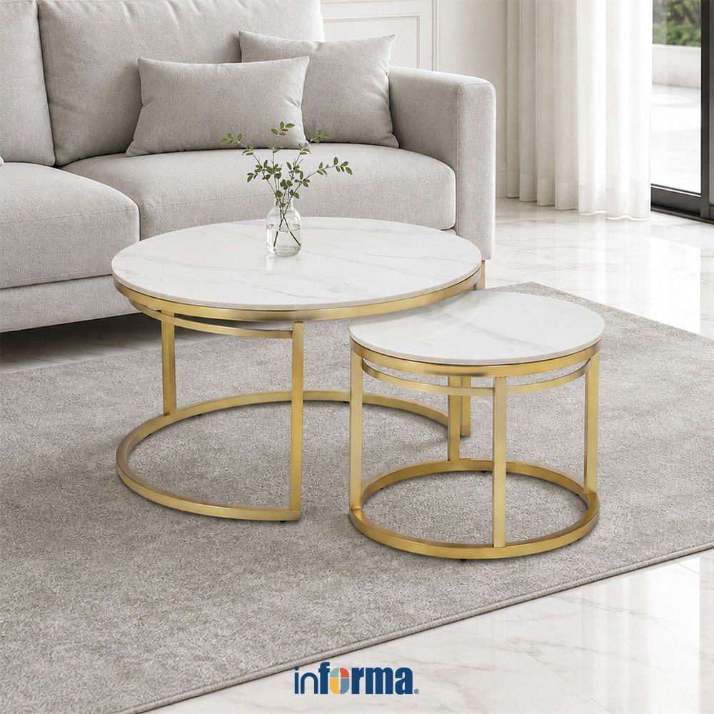 Informa Isola Meja Tamu - Putih/Gold Coffee Table Meja Ruang Tamu Nest Table End Table