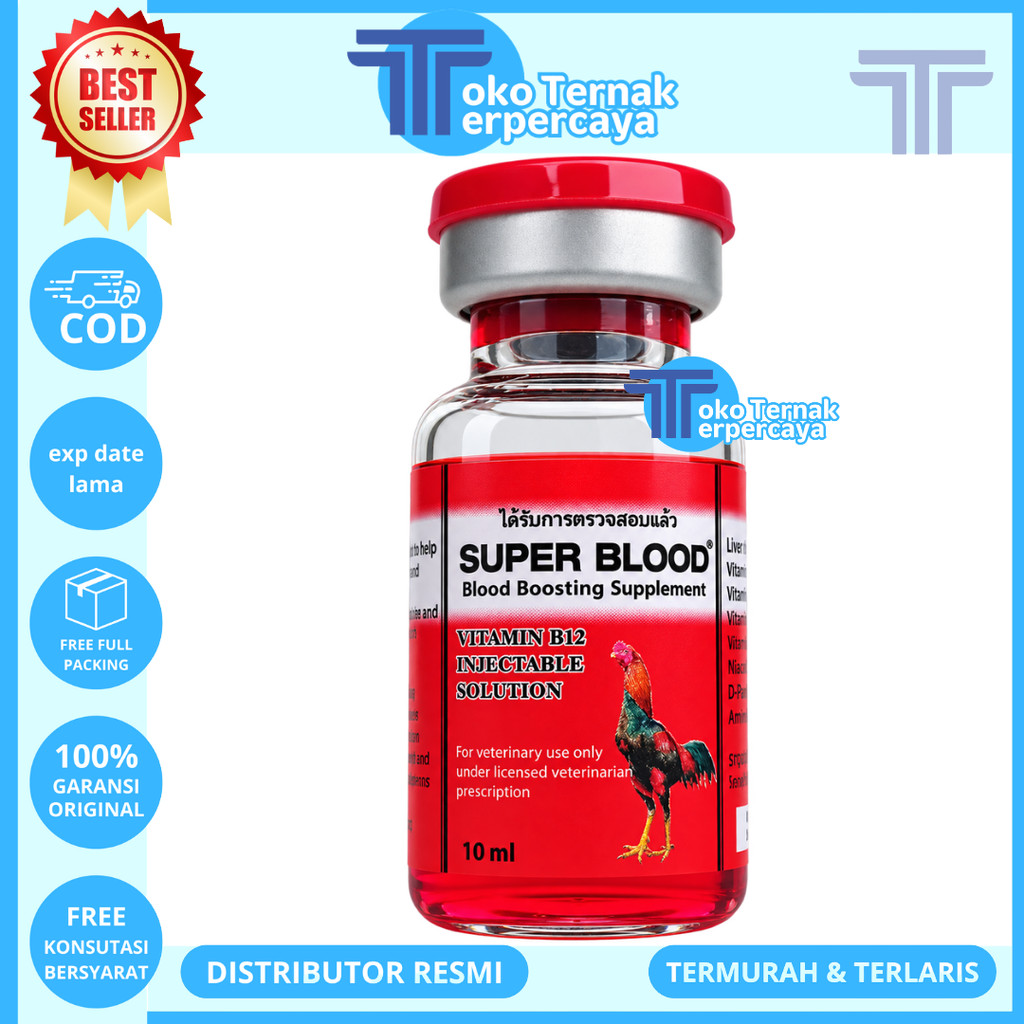SUPER BLOOD 10ML - Vitamin Ayam Aduan Penambah Darah & Stamina Agresif Obat Ayam Pucat Laga Bangkok