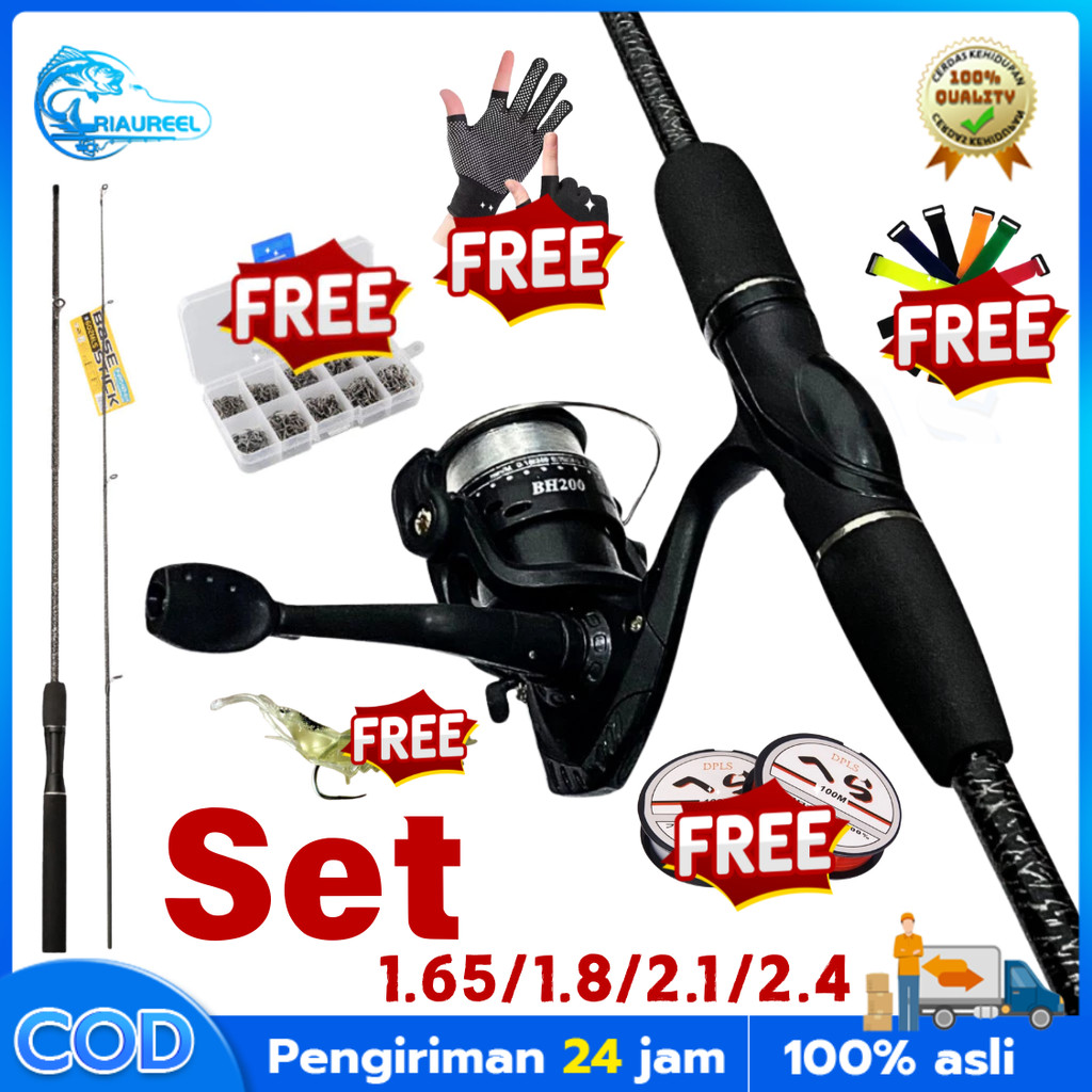 Joran Pancing Set Carbon Baitcasting Fishing Rod Metal Reel Max Drag 8kg Material Berkualitas Ultral