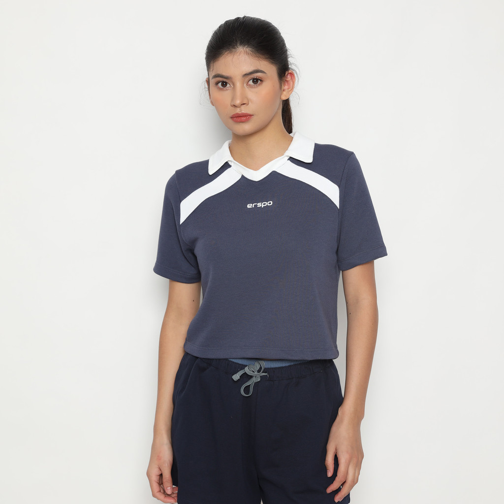 Erspo Polo Shirt Cut Sewn Rib Navy White Woman