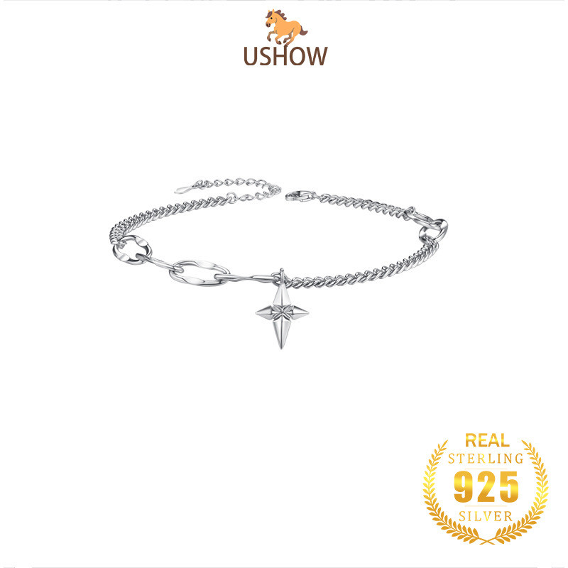 USHOW Gelang Perak S925 Perhiasan Fashionable Kepribadian Salib