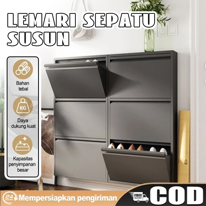 Rak Sepatu Susun Besi Tertutup 2 - 4 Layer Kuat Tebal Lemari Sepatu Minimalis Rak Sepatu Susun Besi