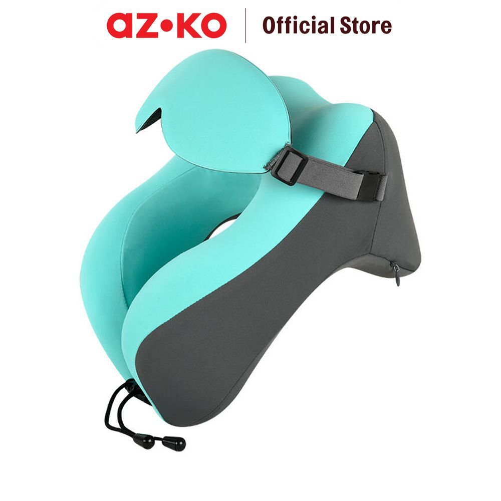 AZKO Passport Bantal Leher Curved Dengan Penutup Mata - Hijau Bantal Tidur Neck Pillow Pillow Cushio