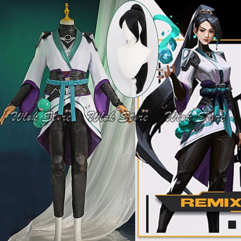 Game Valorant Sage Cosplay Costume Wig Women Halloween Party Carnival Roleplay Uniform Suit Accessor