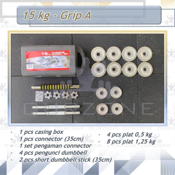 OURZONE DUMBBELL SET ADJUSTABLE MULTIGUNA 3 IN 1 BARBEL - 15 KG IRON GRIP