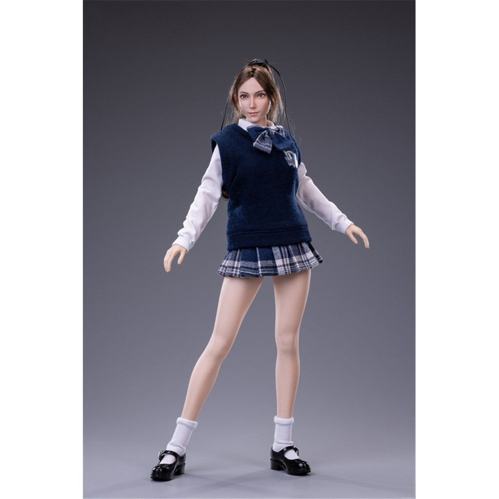 cdtoys cd030 1/6 Scale Women's School Girl Knitted Vest Long Sleeves Shirt Pleated Skirt Shoe Model 
