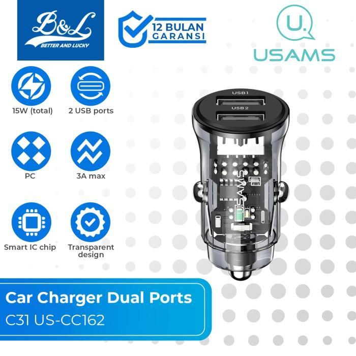 USAMS C31 Charger Mobil Mini Dual USB 3A Transparan