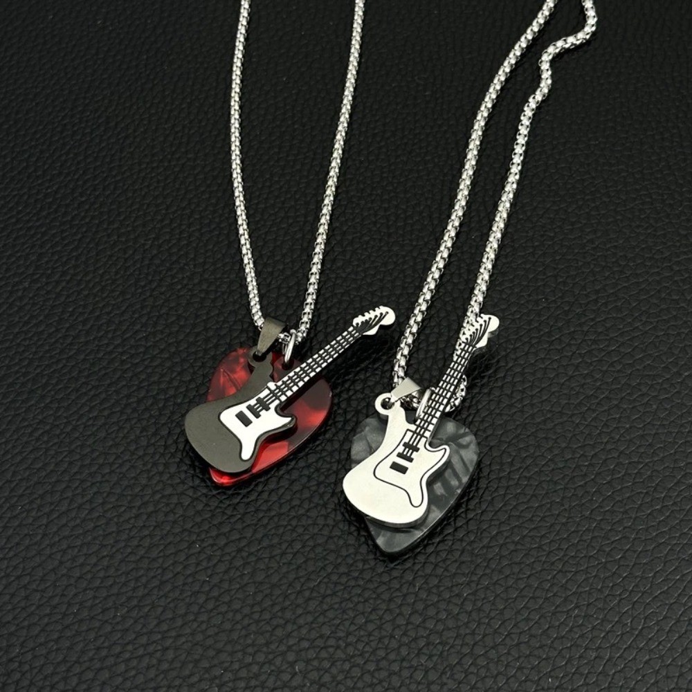 Hip-hop Guitar Pick Pendant Necklace Punk Titanium Steel Guitar Chain Choker Trendy Vintage Electric