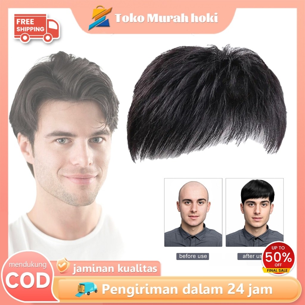Penutup Botak Sebagian Hairtop Pria Rambut Palsu Pria Tutup Botak Dahi Depan Rambut Simulasi Pria