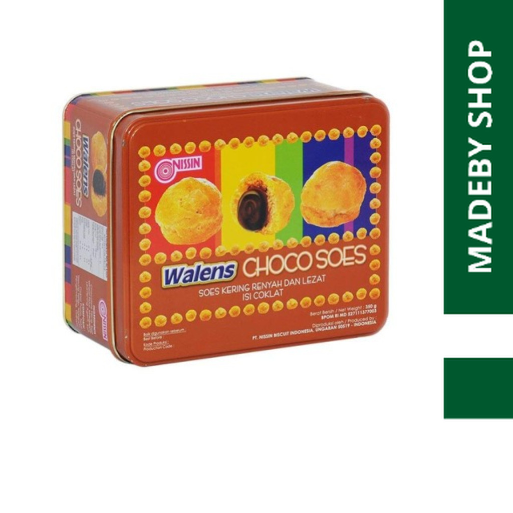 NISSIN WALENS CHOCO SOES KALENG 350GR /Soes Kering Isi Coklat Pasta Renyah Dan Lezat