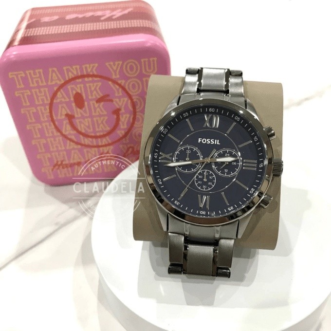 [Fossil Original] Jam Tangan Pria Analog Flynn Chronograph Smoke Stainless Steel Men’s Watch (BQ1126