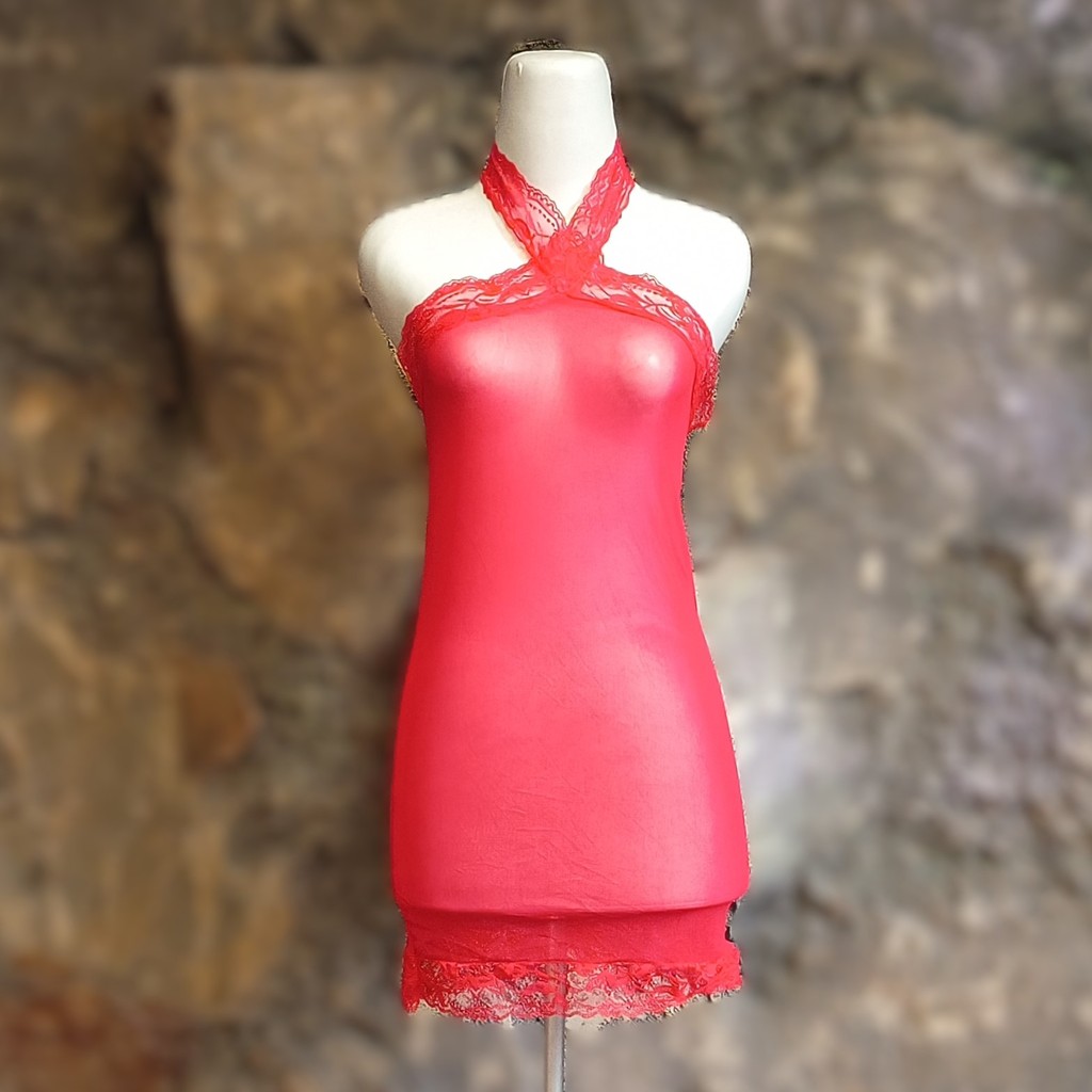 Baju Tidur Lingerie Babydoll Merah Sexy Super Transparan