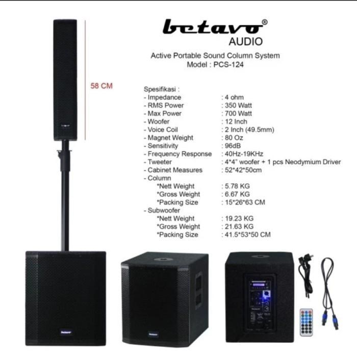 Speaker Aktif Column Betavo 12 INCH PCS 124 ORIGINAL GARANSI RESMI
