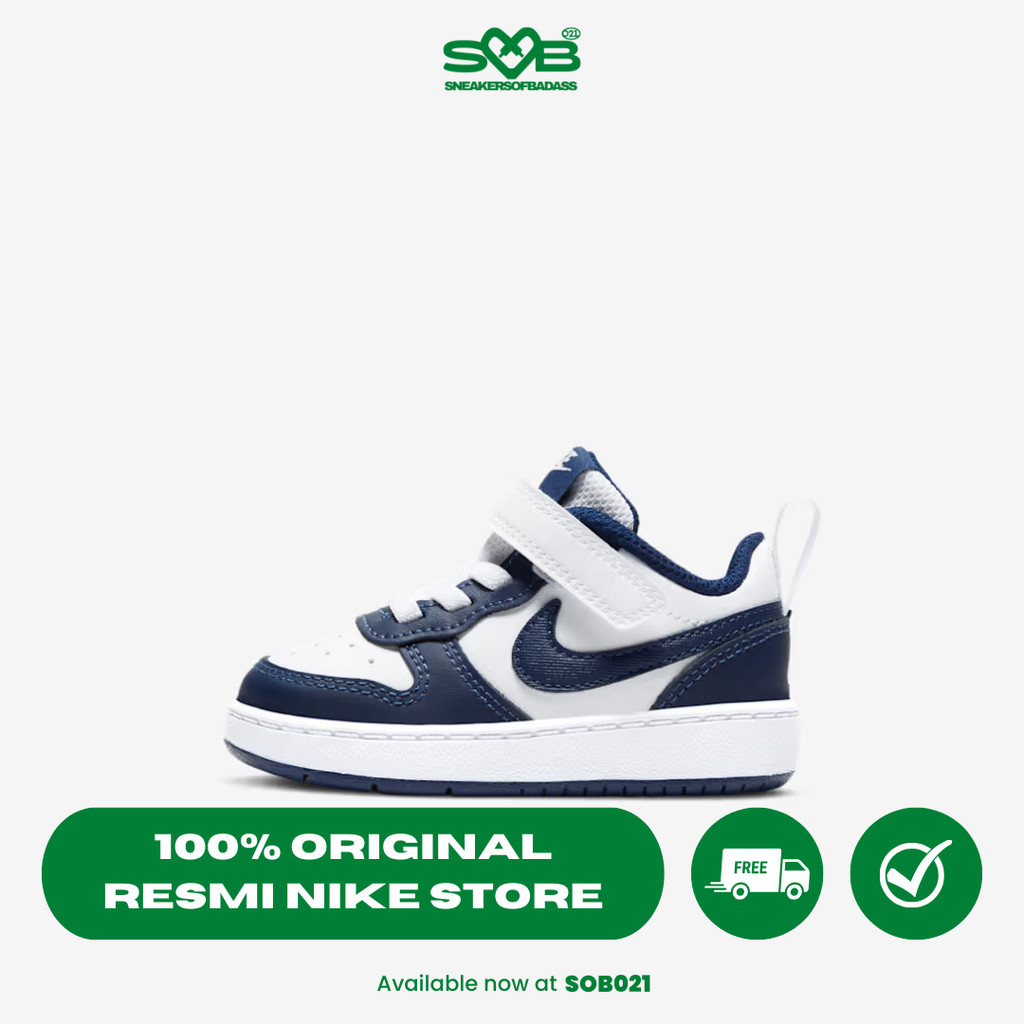Sepatu Sneakers Nike Court Borough Low 2 Baby/Toddler Shoes White/Signal Blue/Blue Void - BQ5453-107