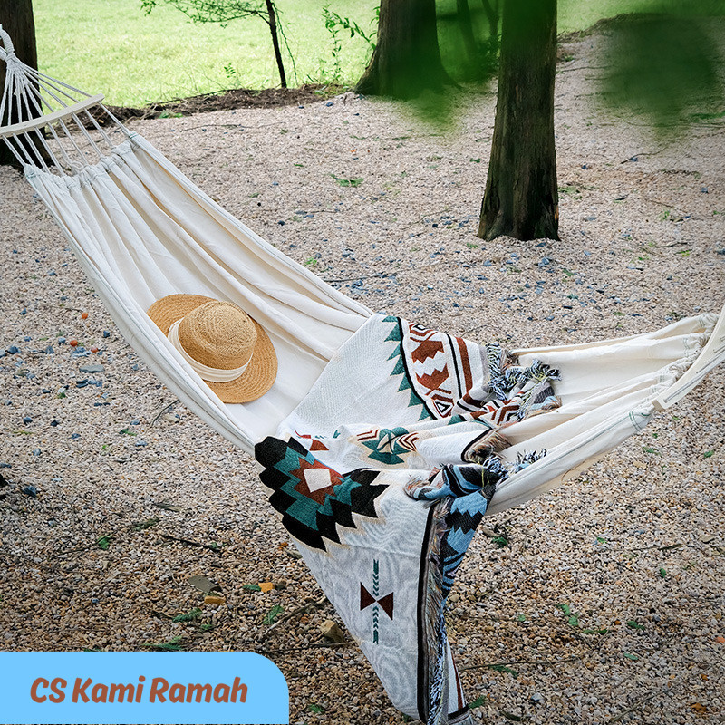 TBT Portable 2 Person Hammock Colorful Stripe Hammocks Swing with Spreader Bar Carry Bag for Patio L
