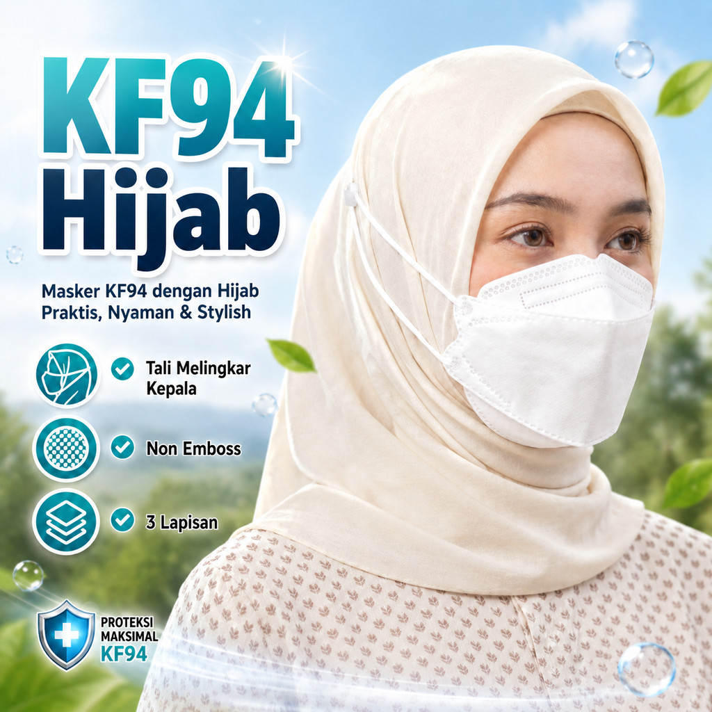 KF94 Hijab | Masker KF94 Hijab | Masker Hijab |  Headloop KF94 - Tali Melingkar di Kepala
