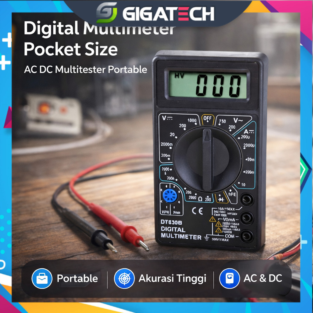 Digital Multimeter Pocket Size AC DC Multitester Portable Alat Ukur Tegangan Listrik Volt Amper Ohm 