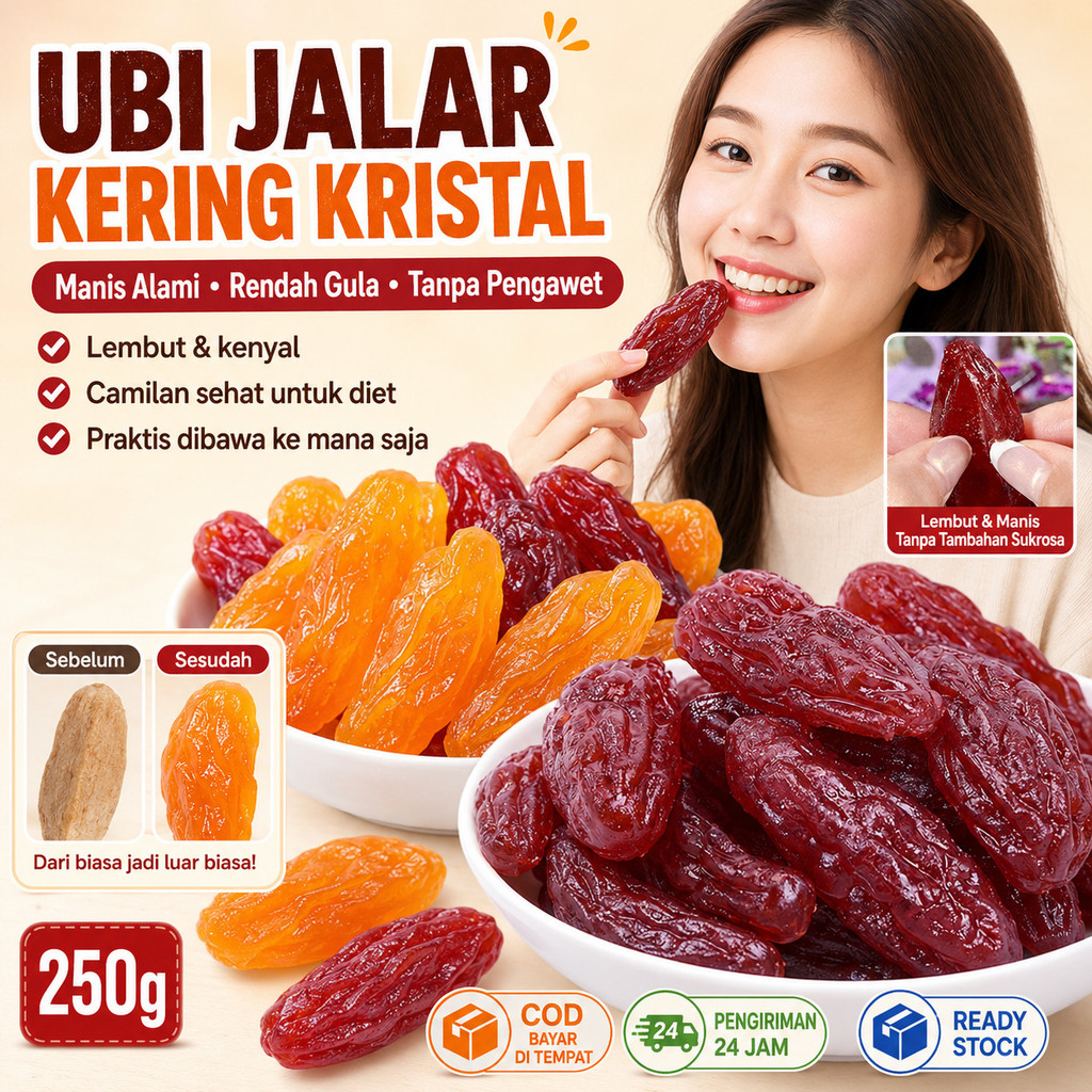 Obral/250g Ubi Jalar Ungu Dan Kering Yang Manis/Ubi Jalar Ungu Kering/Makanan Ringan Ubi Jalar Krist