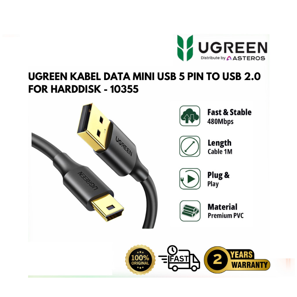 UGREEN USB -A 2.0 Male to Mini 5 Pin Male Cable 1M - PN 10355