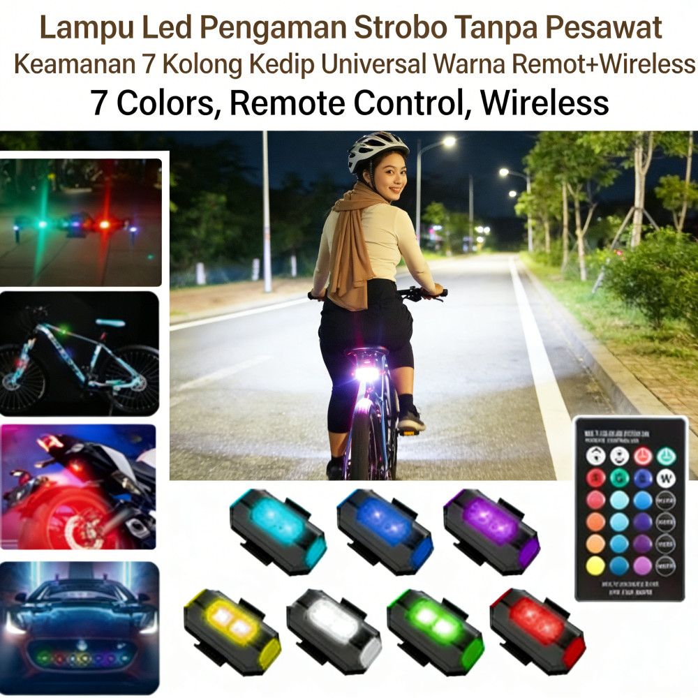 Lampu Strobo LED 7 Warna Keamanan Strobo Motor/lampu kedip motor kolong/lampu pengaman LED+remot lam