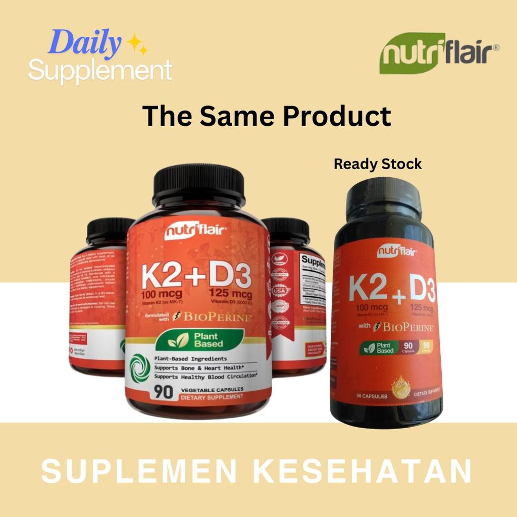 Nutriflair Vitamin K2 (MK7) 100mcg + D3 Vitamin D3 125 mcg - 90 Veg Capsules
