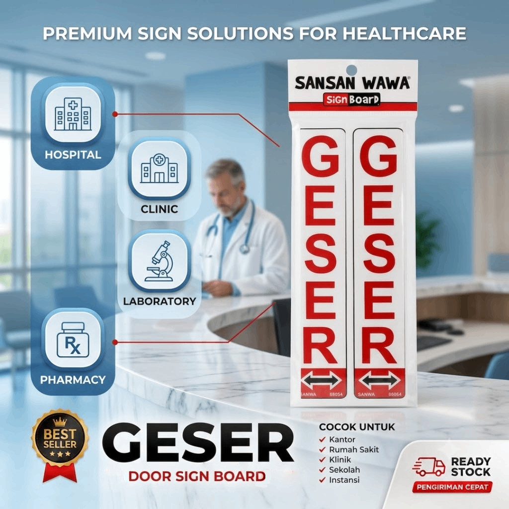 Geser Sticker Stiker Pintu Tempel Akrilik Kaca Acrylic Door Sign Petunjuk Arah Sansan Wawa Sign Boar