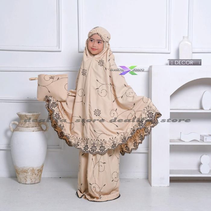 PROMO  DEALIFA - Mukena Anak Perempuan Mewah Usia 6-11 Tahun Gracella Full Bordir Katun Premium Excl